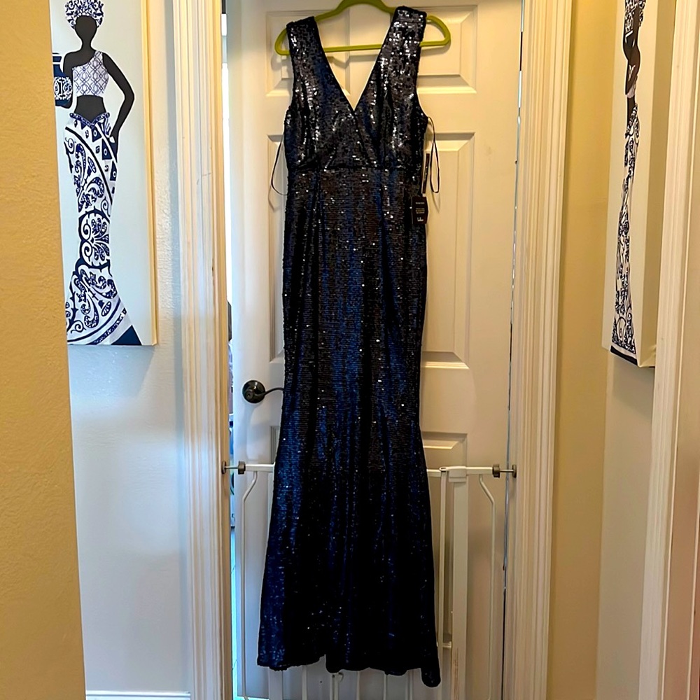 Lulus Navy blue sequin gown.